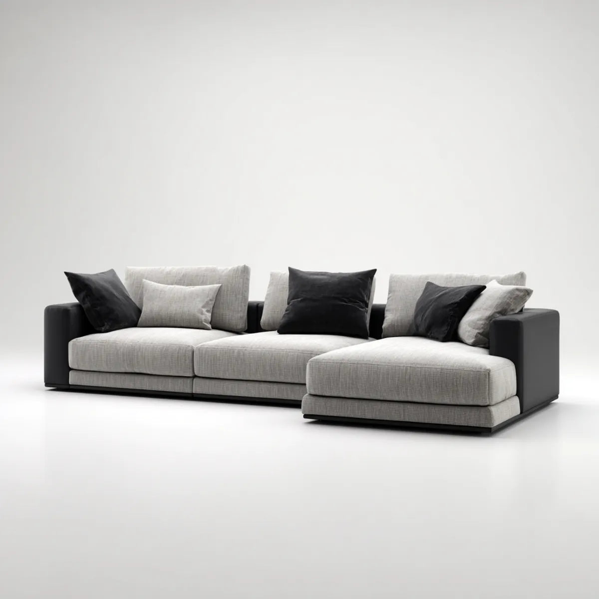 Sofa, Kanapa narożna z krzesełkiem z haczykiem L szarym i czarnym 280 x 170 x 85 cm poliester