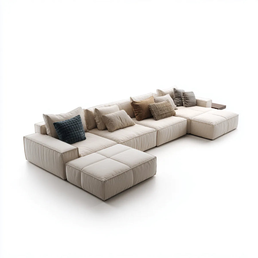 Sofa, Kanapa w kształcie litery Ua z beżowym 6 miejscami 400 x 170 x 78 cm w poliestrze