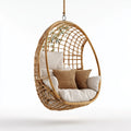 Hamak lub fotel wisz?cy, Br?zowy naturalny rattan owalny ogr¨®d wisz?ce fotel z poduszki ecru 105 x 75 x 125 cm