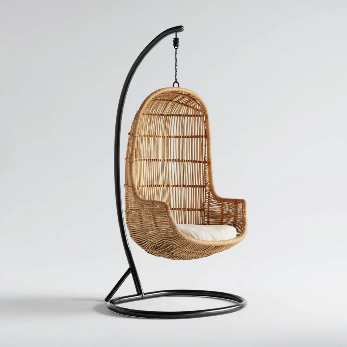 Hamak lub fotel wisz?cy, Ogr¨®d wisz?cy fotel z czarnym stalowym oparciem i wiklin? naturaln? 105 x 105 x 195 cm