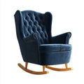 Fotel bujany, Night Niebieski poliester tapicerowany fotel rockera 70 x 90 x 105 cm z litych drewnianych patinami