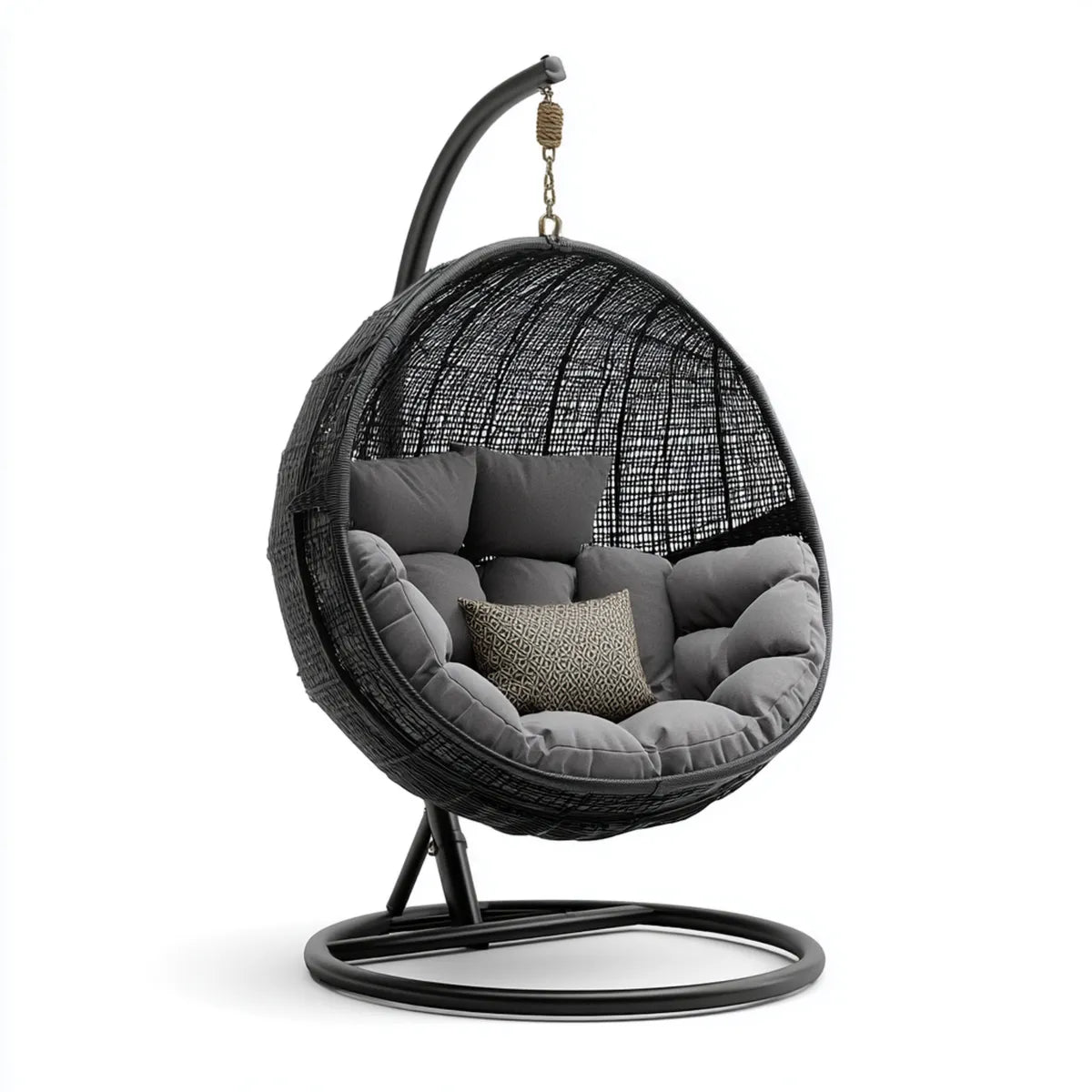 Hamak lub fotel wisz?cy, Czarny ogr¨®d z jaj wisz?ce fotel 120 x 105 x 195 cm podp¨®rka w stali i syntetyczny rattan