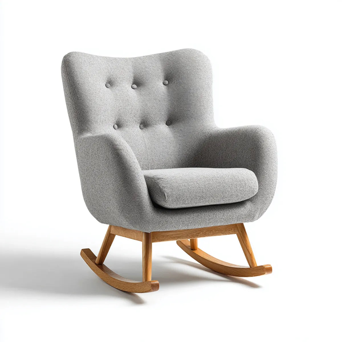 Fotel bujany, Szary fotel rockera poliestrowego z podstaw? hevea drewna 69 x 93 x 100 cm