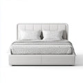 ?¨®?ko tapicerowane podw¨®jne ?¨®?ko bia?e 160 x 200 cm ze sztuczn? pokryw? PU i prostok?tn? desk? g?¨®wn?