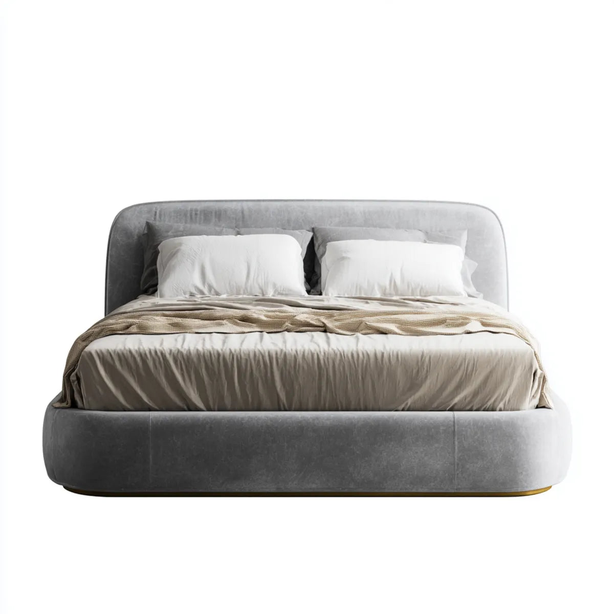 ?¨®?ko podw¨®jne w kolorze u?o?onym szarym 180 x 200 cm aksamit poliestrowy z zaokr?glon? cz??ci? g?owy
