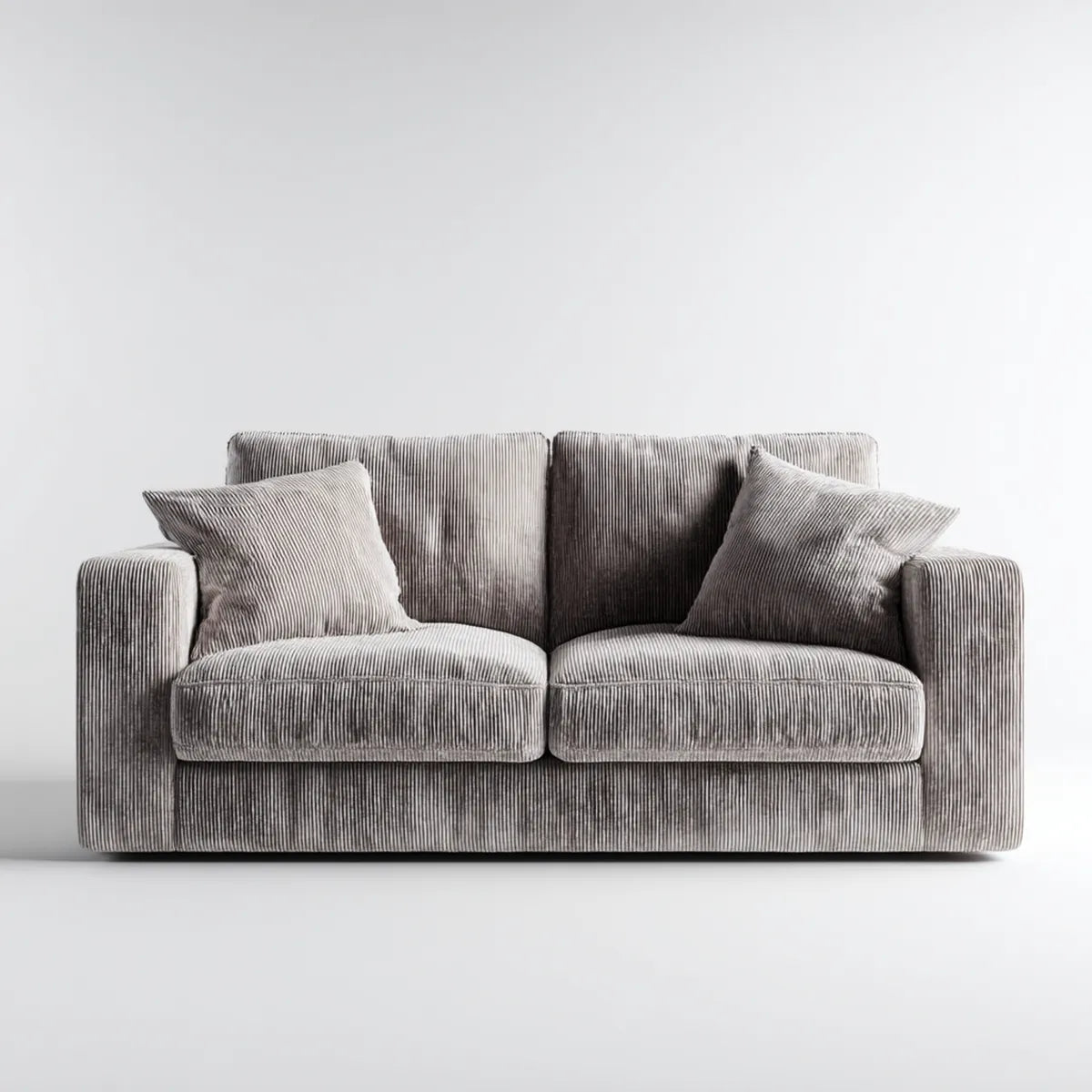 Sofa 2 umieszcza szary 180 x 90 x 85 cm w aksamicie z prostok?tnym poliestrowym ?ebrem